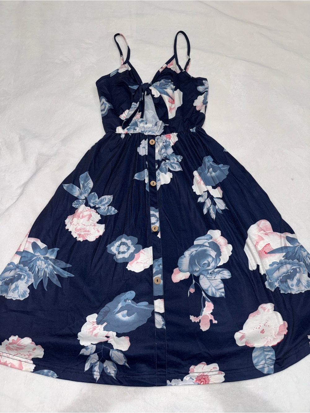 💙 Navy Floral Tie-Front Maxi/Midi Dress with Pockets